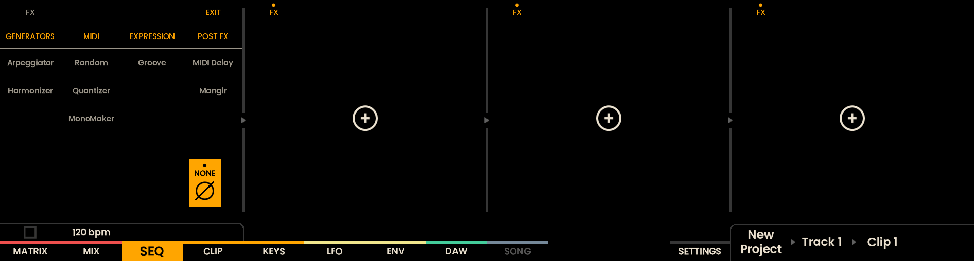 MIDI FX Menu
